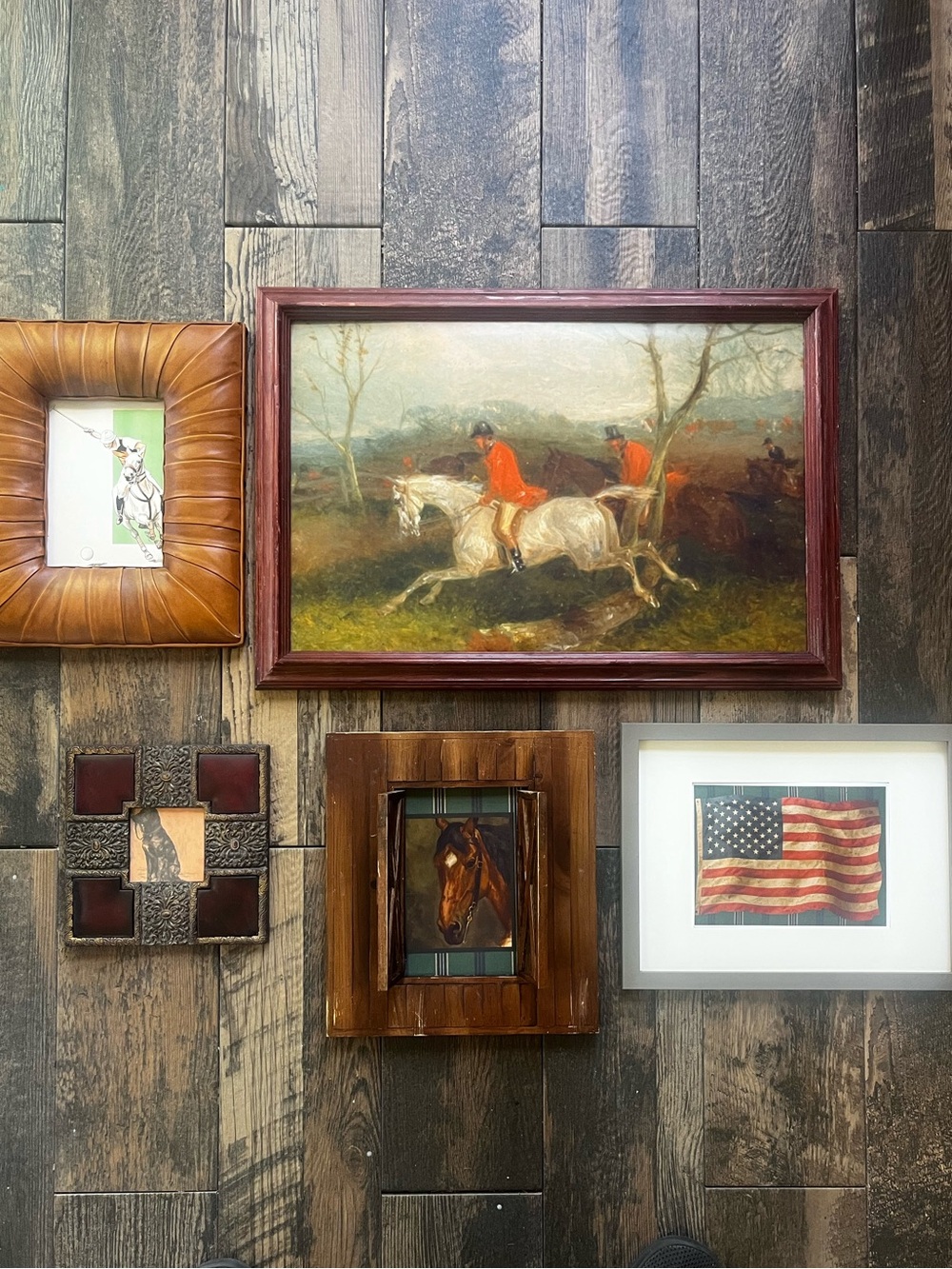 Curated Equestrian Hunting Vtg repurposed Framed Gallery Wall Art Print Set 5